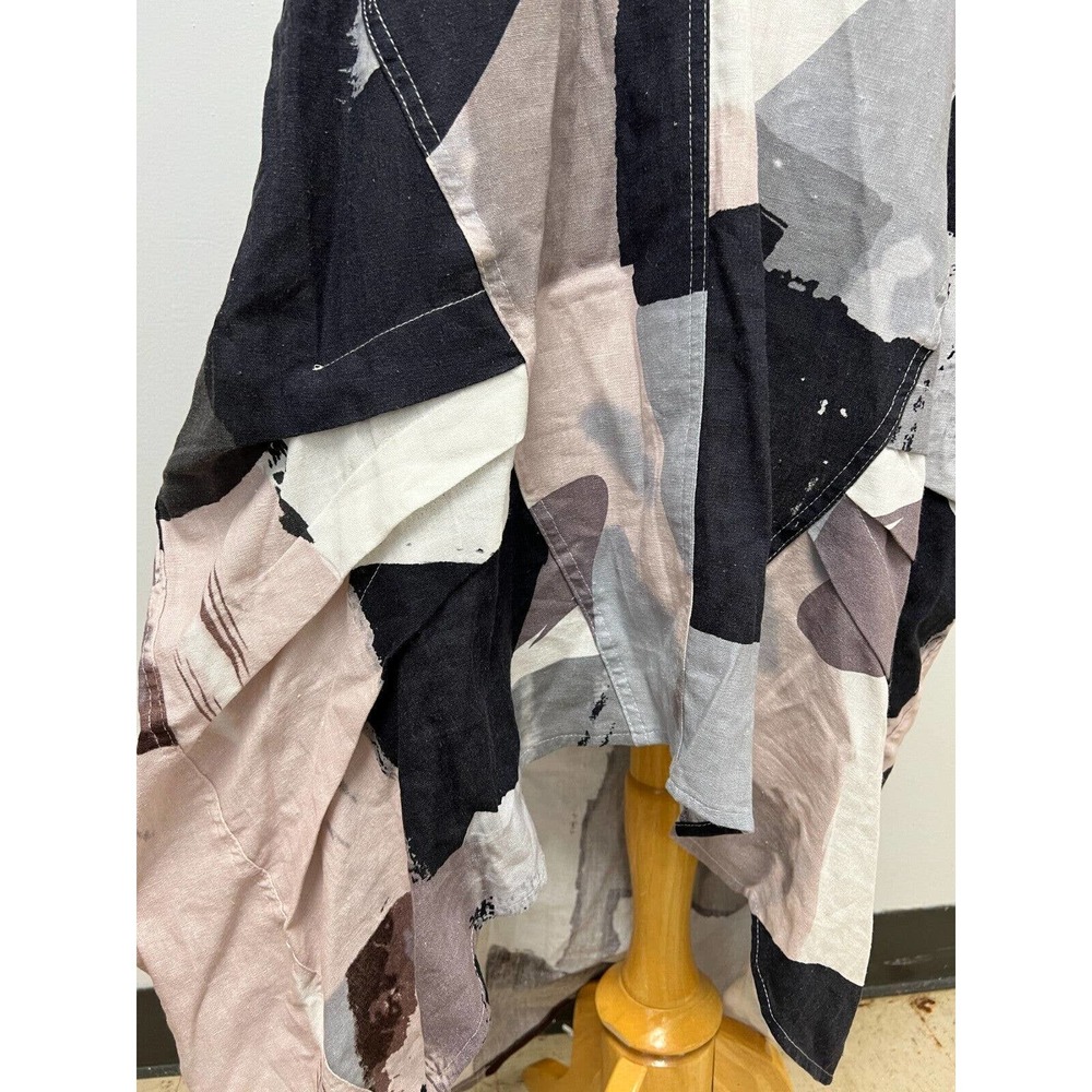 NWT ForCynthia Navy Multicolor Linen Blend Cowl Neck Maxi Dress Size L MSRP $120 - Picture 6 of 16